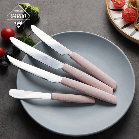 Hot Sell Silverware Pink Wheat Straw Handle Dinner Knife Set 