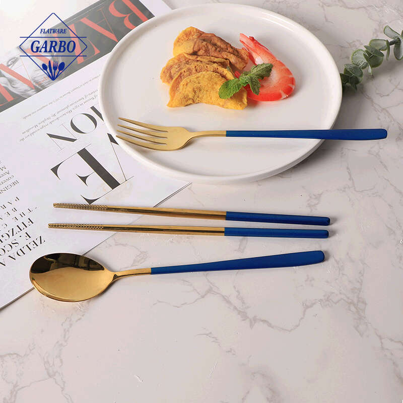 Light luxury popular Nordic blue handle stainless steel tableware set