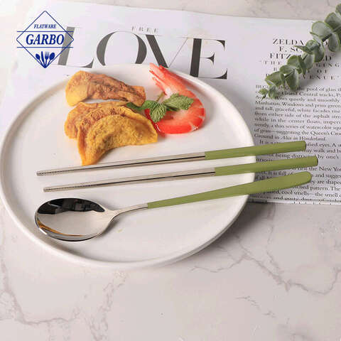 Korean style spoon fork and chopsticks set silver polish dinner set