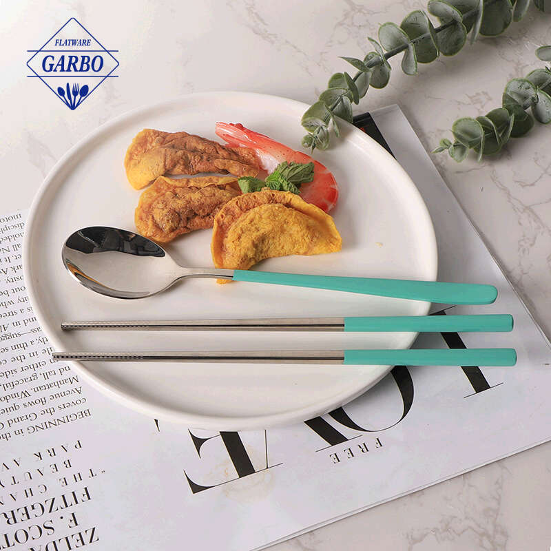 Set sendok garpu dan sumpit gaya Korea set makan malam semir perak