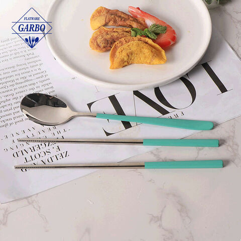 Korean style spoon fork and chopsticks set silver polish dinner sets