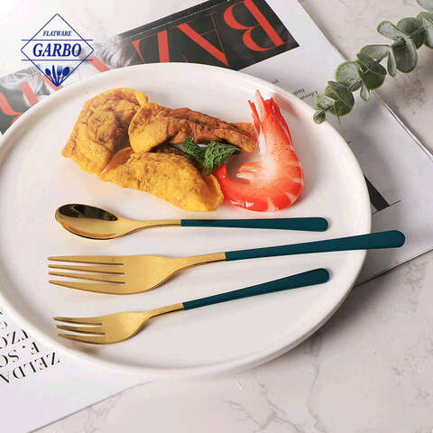 golden plated dessert fruit fork at spoon set high end flatware set
