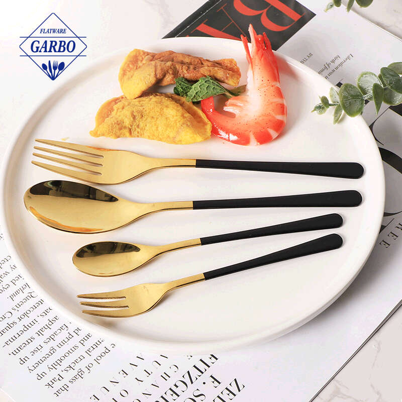 golden plated dessert fruit fork and spoon set high end flatware set