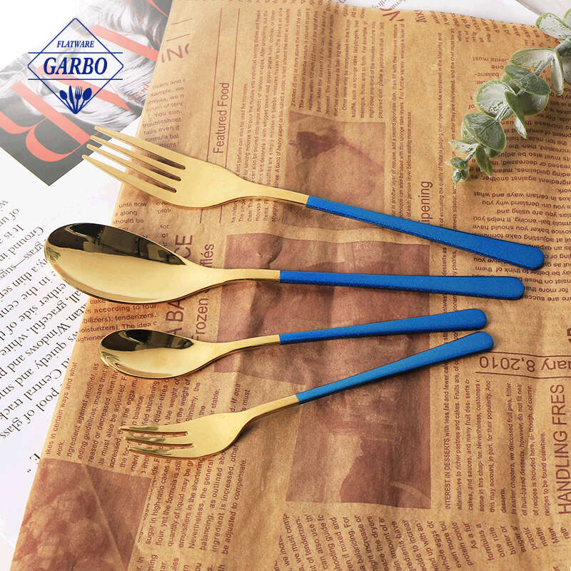 golden plated dessert fruit fork and spoon set high end flatware set