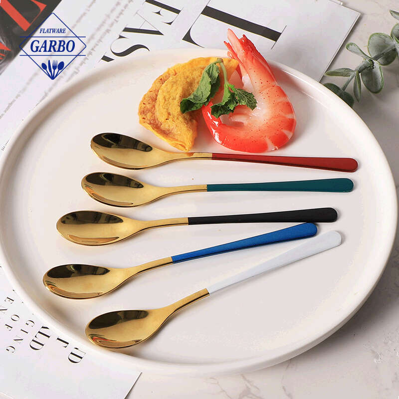 golden plated dessert fruit fork and spoon set high end flatware set