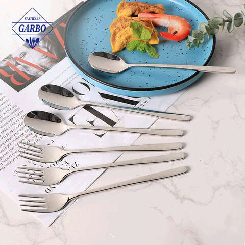 silver polish 304 stainless steel fruit fork and spoon set para sa dessert use