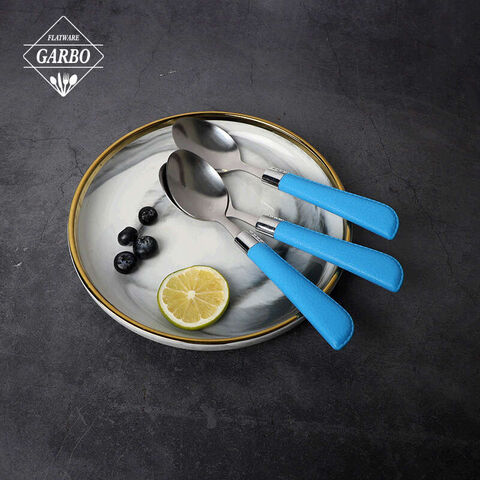 Blue Plastic Handle Stainless Steel Spoon Use for Dinner