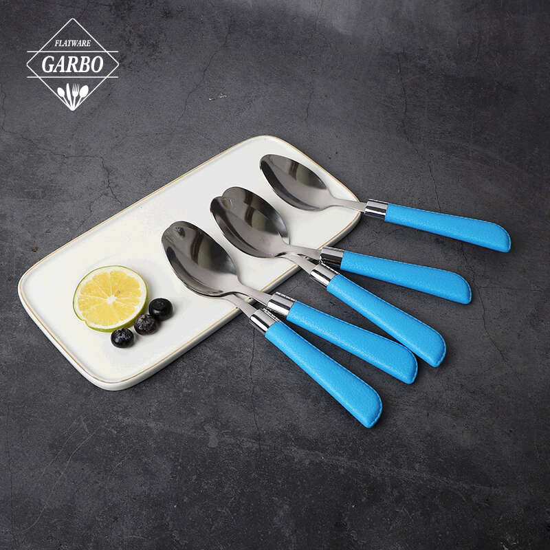 Blue Plastic Handle Stainless Steel Spoon Use for Dinner