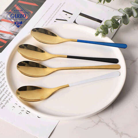 Korean new gold spoon set metal vintage stainless steel soup spoon set 