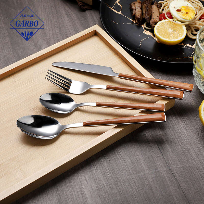 4 pieces wood handle stainless steel flatware set with plastic handle wholesale