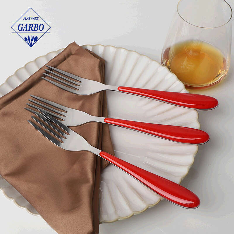 Garpu Makan Sendok Garpu Perak Stainless Steel Food Grade Terbaik dengan Gagang Plastik