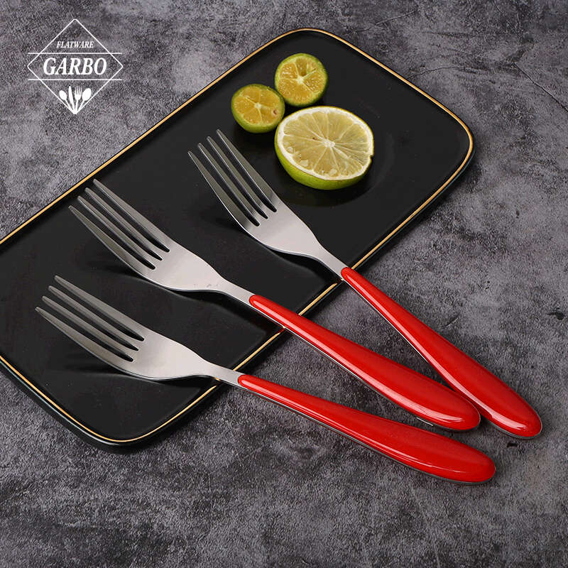 Garpu Makan Sendok Garpu Perak Stainless Steel Food Grade Terbaik dengan Gagang Plastik