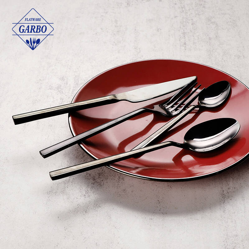 garbo hot selling 410 stinless steel black color cutlery sets for dinner 