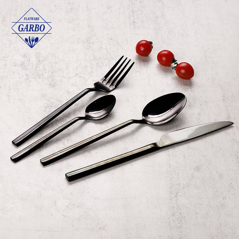 garbo hot selling 410 stinless steel black color cutlery sets for dinner 
