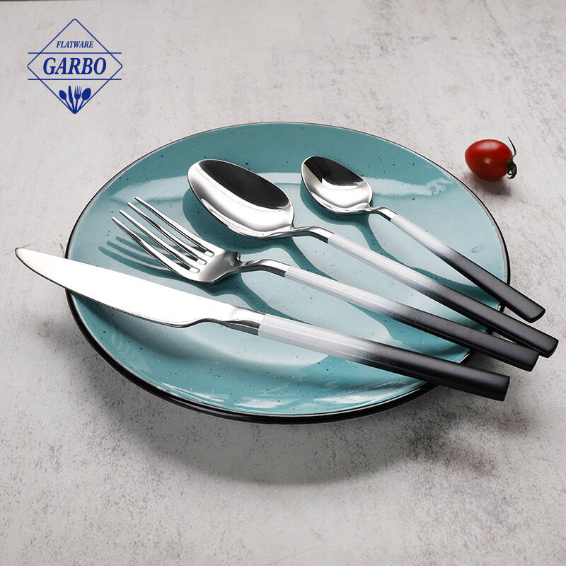 New design 24pcs back and white color dinner cutlery sets