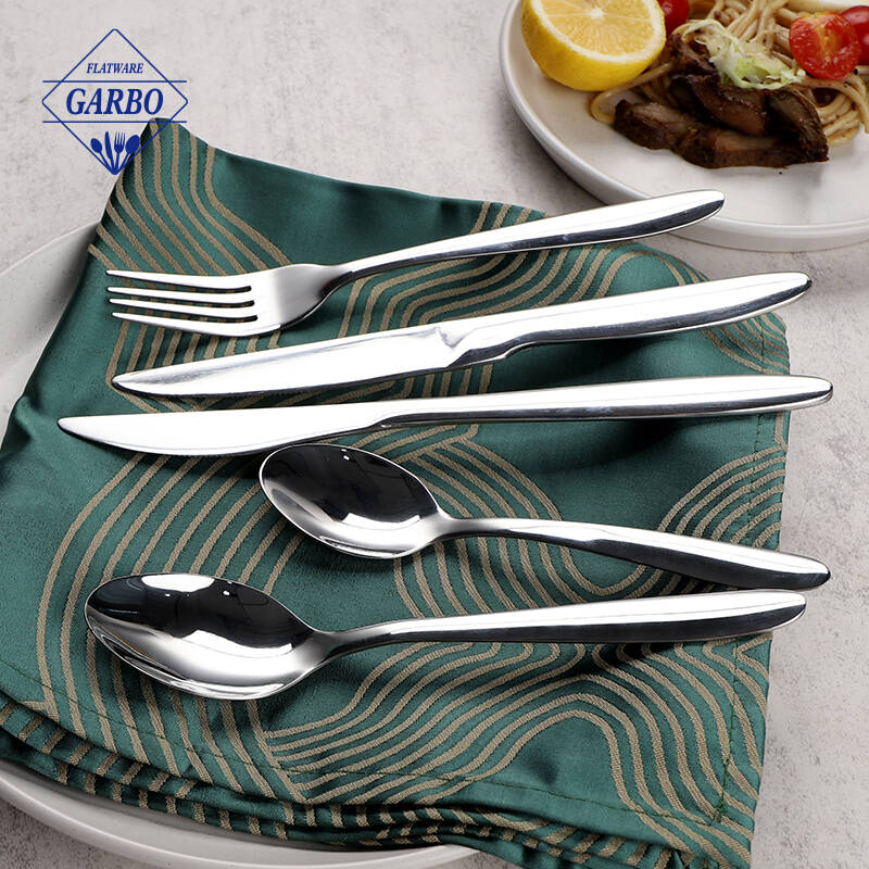 silver color mirror polish high quality stainelss steel cutlery set shining flatware