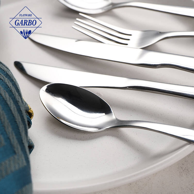 silver color mirror polish high quality stainelss steel cutlery set shining flatware