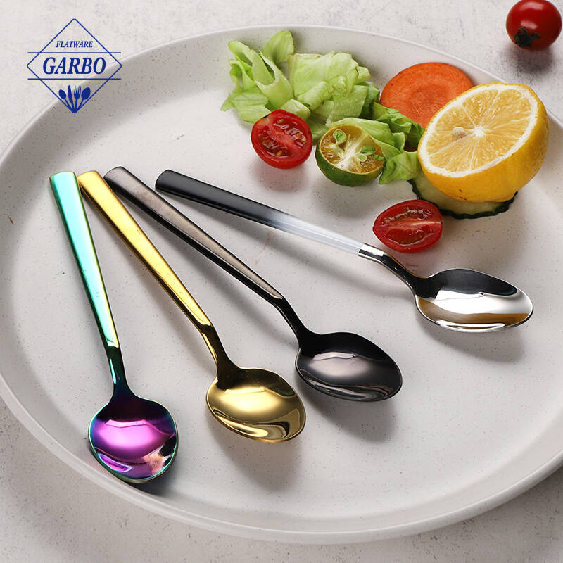 Modern Minimalist Style PVD Colored Mirror Polished Stainless Steel Dessert Spoon Teaspoon