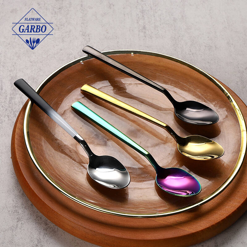 Modern Minimalist Style PVD Colored Mirror Polished Stainless Steel Dessert Spoon Teaspoon