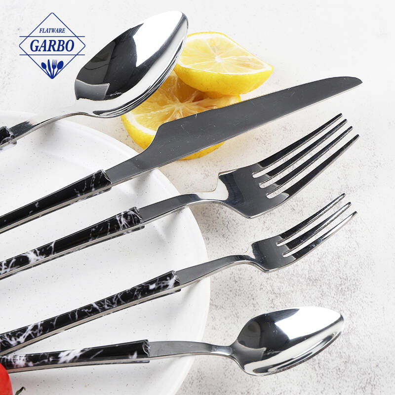 Mirror polish stainless steel flatware set of 24pcs plastic handle knife fork spoon cutlery set