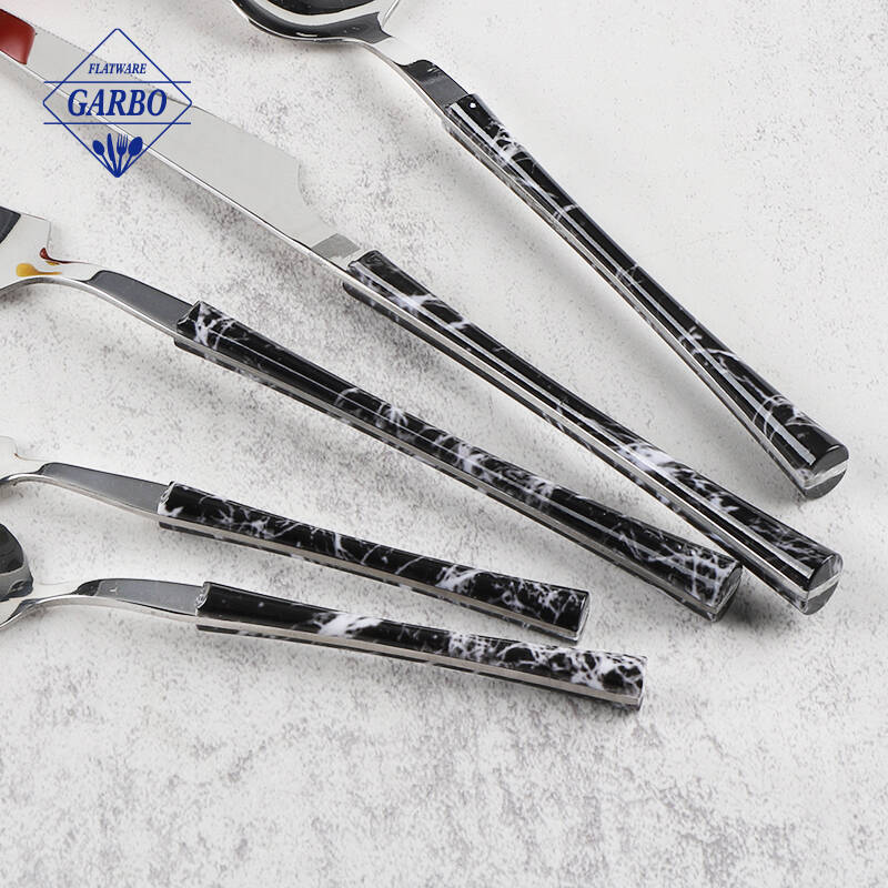 Mirror polish stainless steel flatware set of 24pcs plastic handle knife fork spoon cutlery set