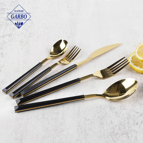 430 stainless steel golden color flatware set 24pcs cutlery with black ABS handle