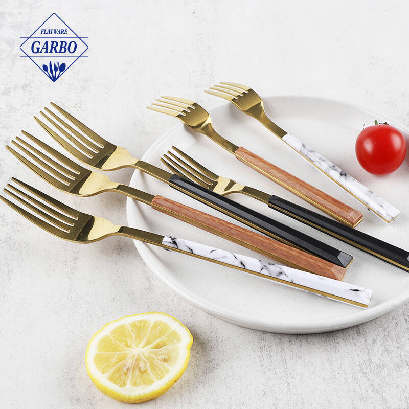 430 stainless steel golden color flatware set 24pcs cutlery with black ABS handle