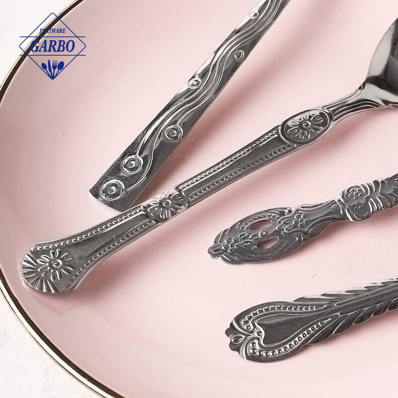 hand polish 410 stainless steel engraved pattern handle dinner spoon