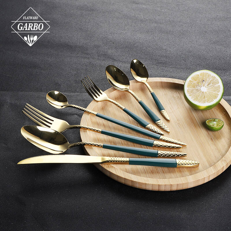 Decorative Green Handle High Quality Dinnerware Golden Stainless Steel Cutlery Sets