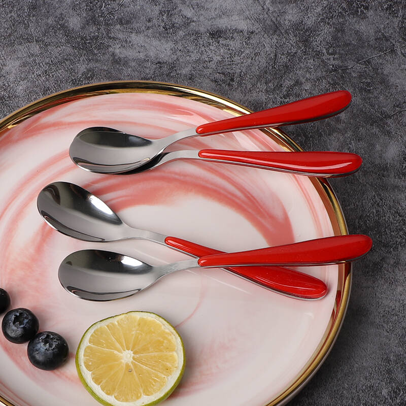 ruby color plastic handle good polish dessert spoon hot in the Latin America market