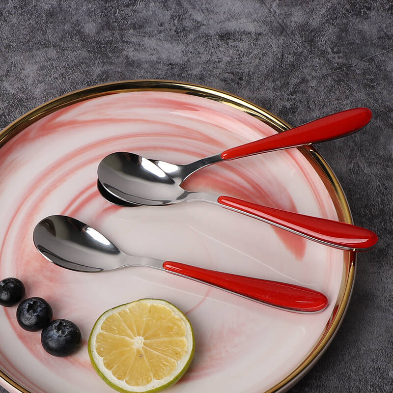 ruby color plastic handle good polish dessert spoon hot in the Latin America market