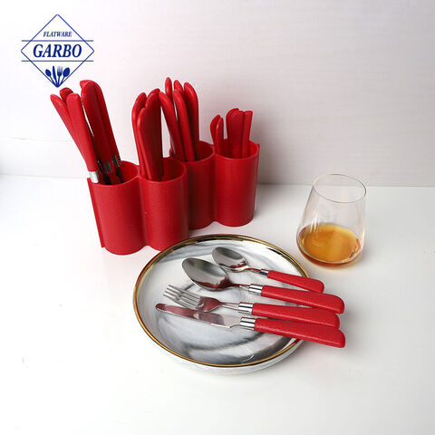 Plastic Handle Cutlery Set of 24 with Plastic Bucket