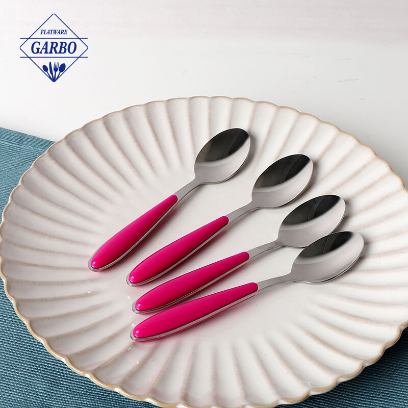 Wholesale cheap 410ss stainless steel dinner dessert fork with red plastic handle for restaurant