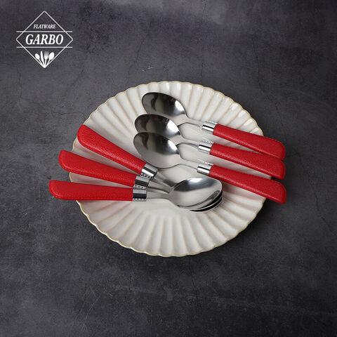 Cucchiaio da tavola con manico di colore rosso 430 (18-0) utensile da cucina in acciaio inossidabile prodotto in Cina