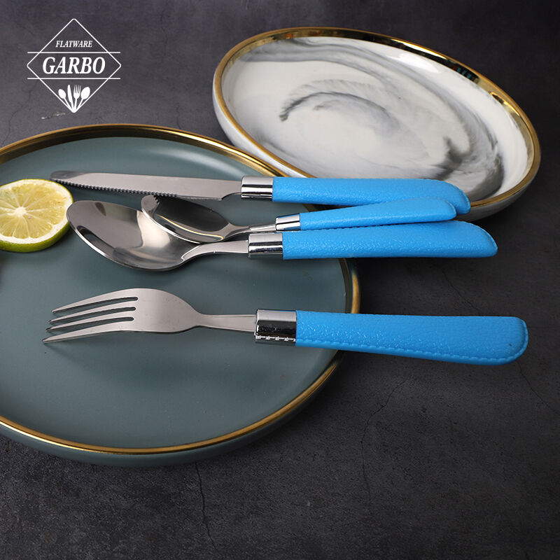 Best Christmas Leather Blue Dinner Flatware Set Silver Spoon Knife Fork