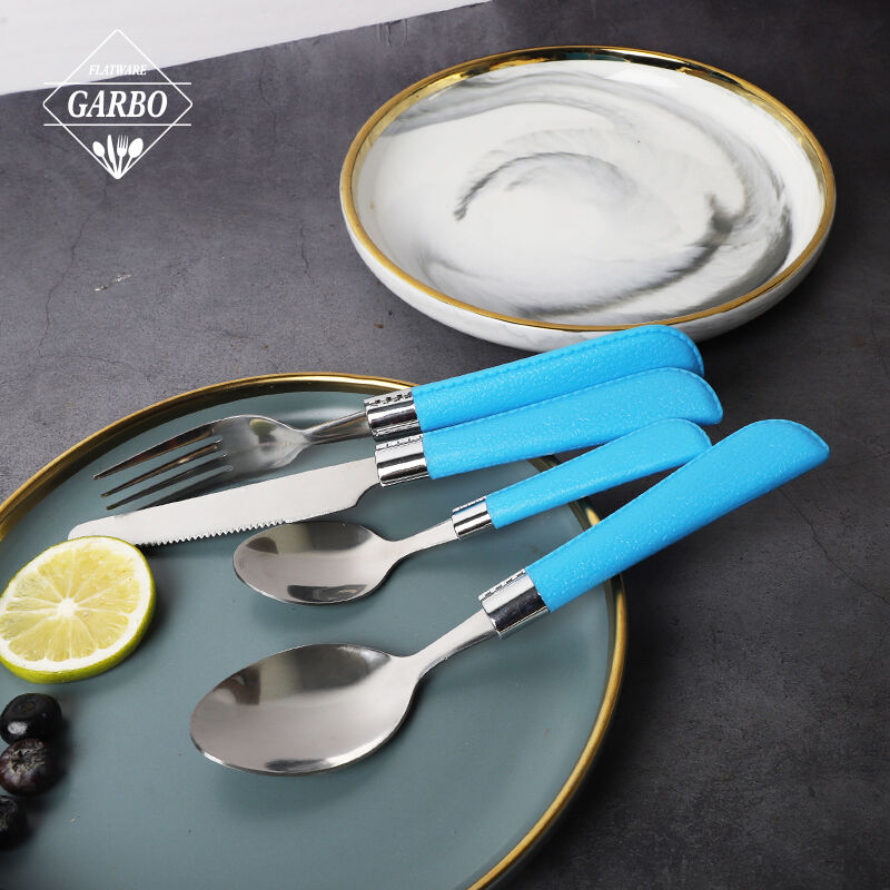 Best Christmas Leather Blue Dinner Flatware Set Silver Spoon Knife Fork