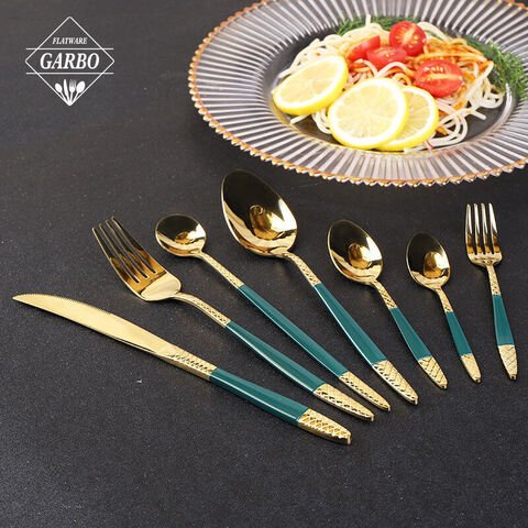 Royal 7 Pieces Green Gold Flatware Gugrida Design Wholesale Cutlery Gift Set