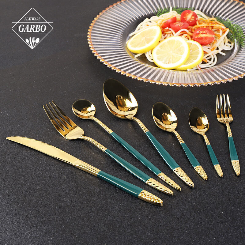 Amazon Best Item Stainless Steel Green Cutlery Dinnerware Set On Sale