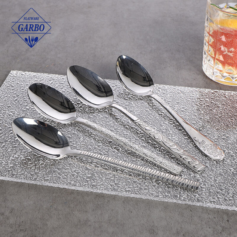 Stainless Steel Flatware Manufacturer New Design Dinner Spoon with Fancy Handle 