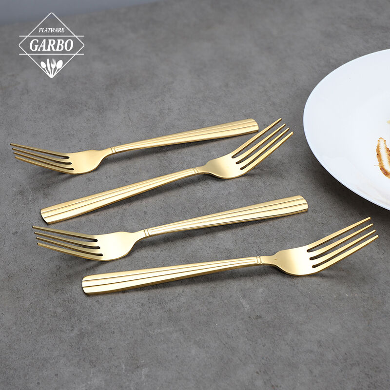 2024 NEW DESIGN GOLD STAINLESS STEEL DINNER FORK WITH STRIPE HANDLE