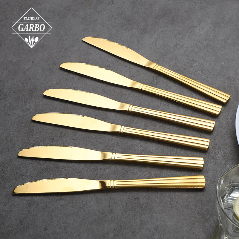 سكين عشاء من الفولاذ المقاوم للصدأ مصقول بمرآة صينية مع لون ذهبي PVD