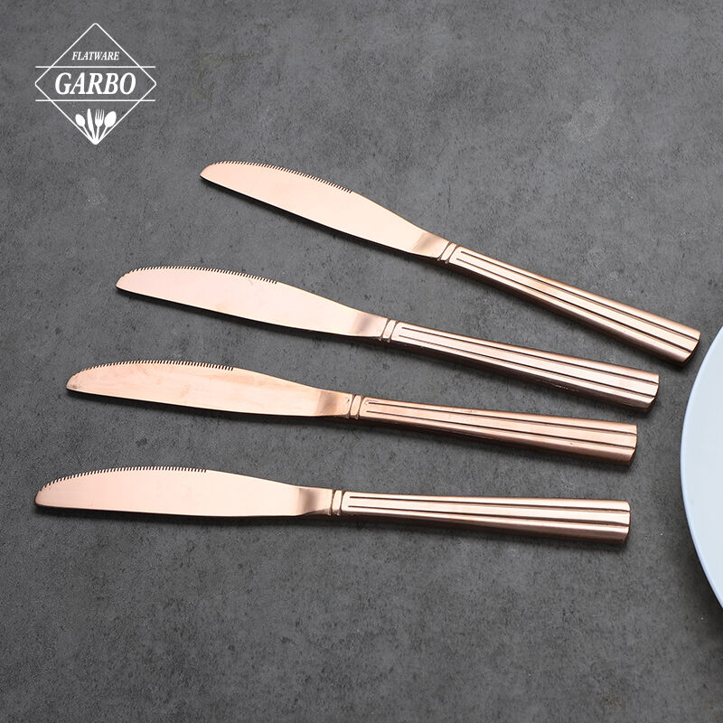 سكين عشاء من الفولاذ المقاوم للصدأ مصقول بمرآة صينية مع لون ذهبي PVD