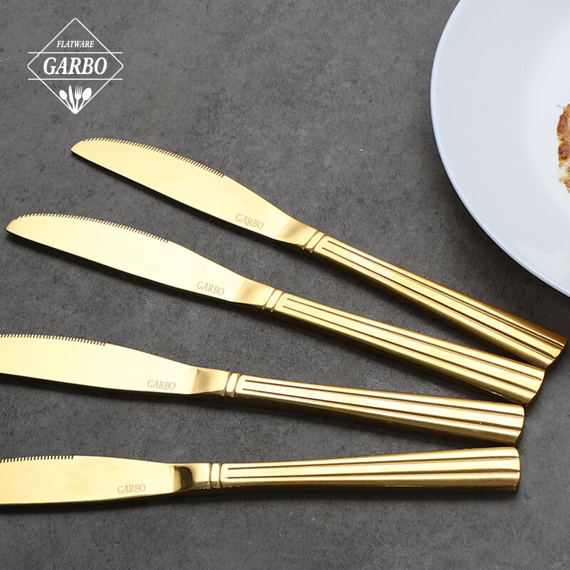 Cuchillo de cena de acero inoxidable pulido espejo de China con color dorado PVD