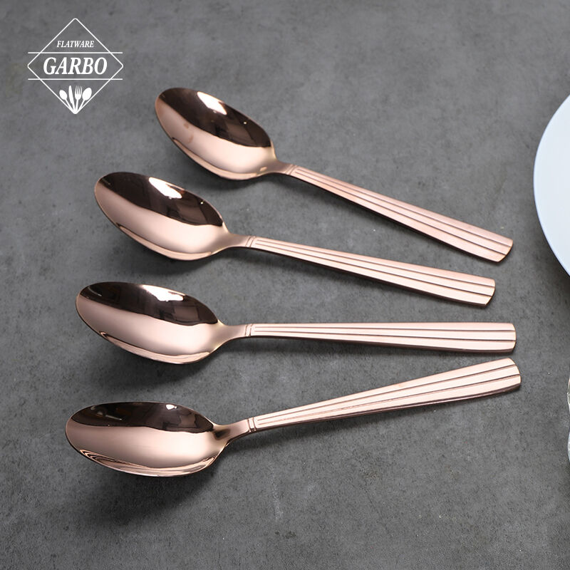 Best-selling rose gold stainless steel dinner spoon with line engraved handle