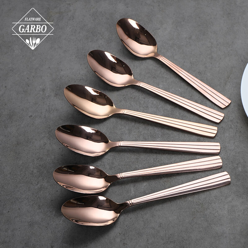 Best-selling rose gold stainless steel dinner spoon with line engraved handle