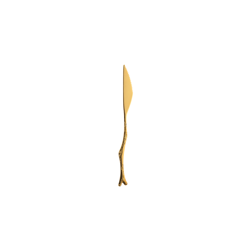 Gold color stainless steel steak knife with branches engraved design handle