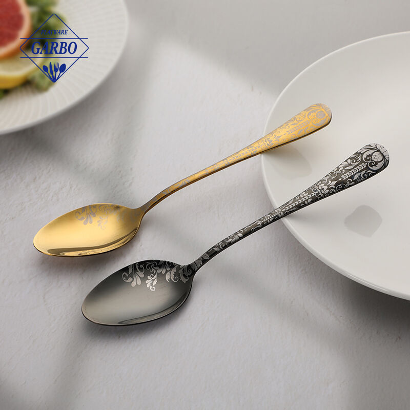 Laser Pattern Stainless Steel Dessert Spoon for Wholesale Tableware flatware made in China