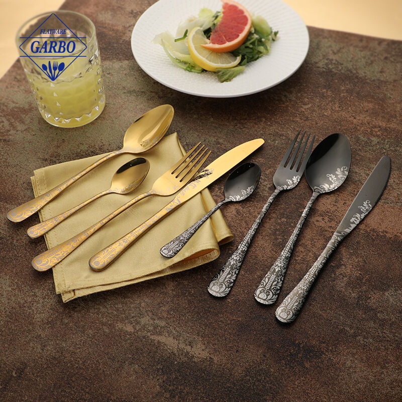Modern Stainless Steel Cutlery Set with Elegant Laser Pattern