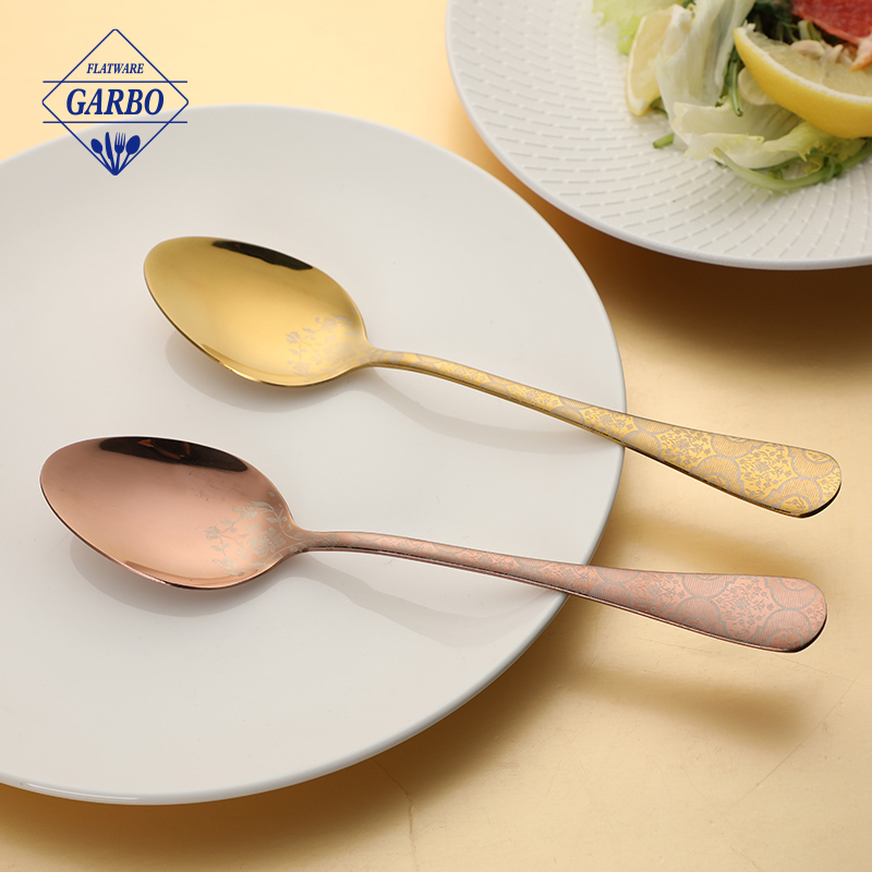 Simple design stainless steel dinner spoon with PVD colo manufacturers