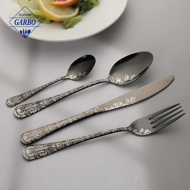 wholesale Wholesale Fancy PVD Finish Cutlery with Laser Pattern Customizable Factory Supply